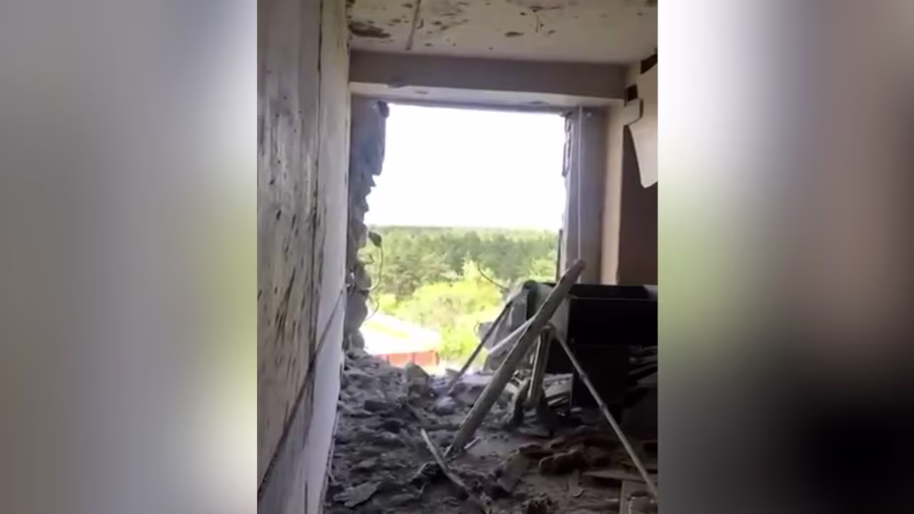 Damage is seen inside a hospital in Severodonetsk, Ukraine, in this screengrab from a video released by the Luhansk regional administration.