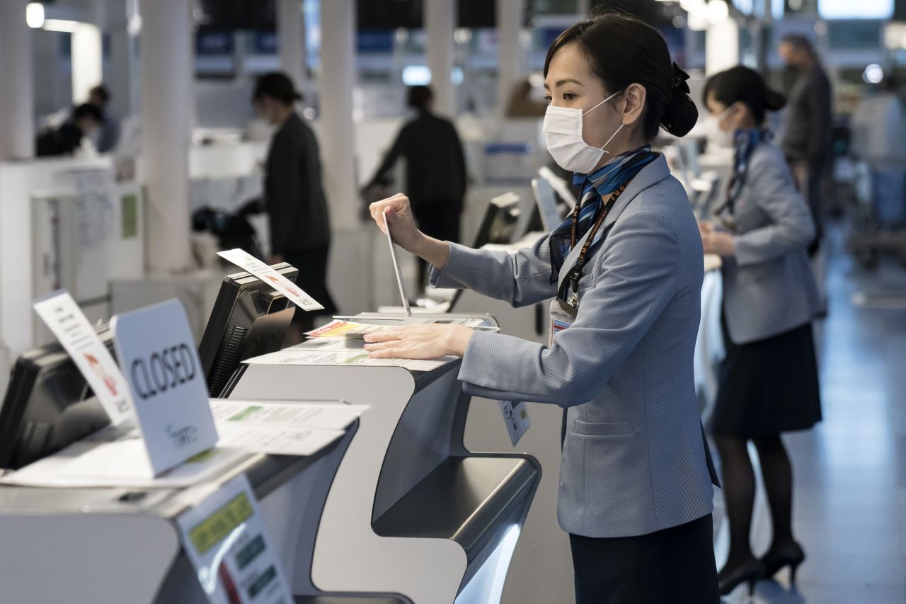 Airline staff at Haneda Airport on January 31, 2020 in Tokyo, Japan. 