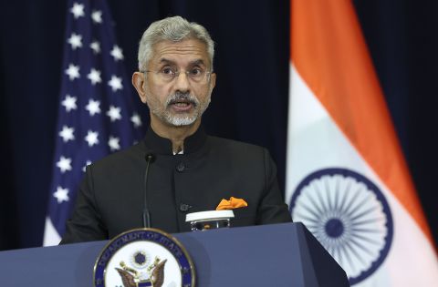 India's External Affairs Minister Subrahmanyam Jaishankar gives a press conference at the State Department on September 27, in Washington, DC. 