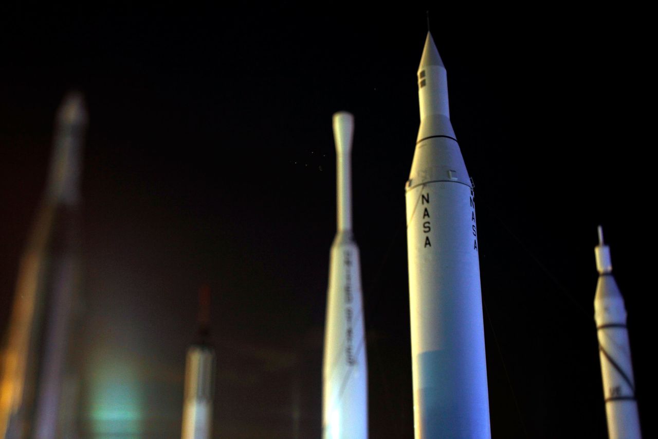 Examples of past space travel stand in the "Rocket Garden" at the Kennedy Space Center Visitor Complex