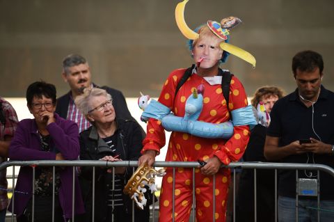 One protester was wearing a Boris Johnson costume during the demonstration.