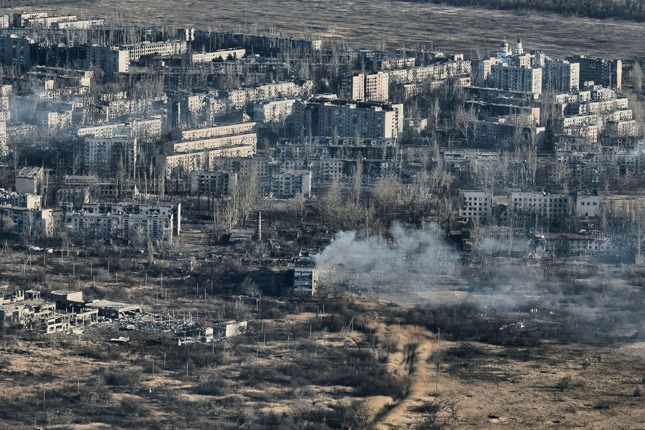 Destroyed buildings in Avdiivka, Ukraine, are pictured on February 15. 