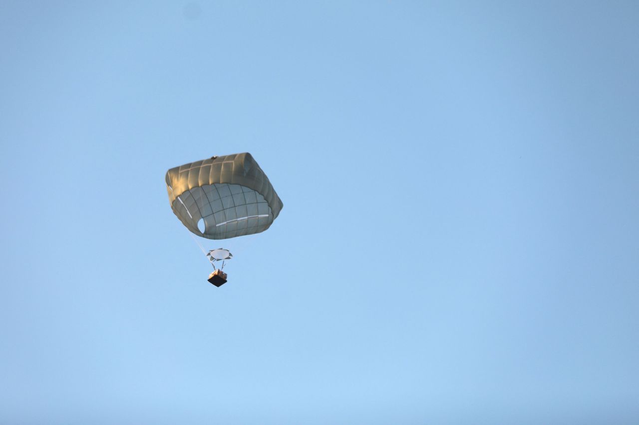 Aid airdropped by the US military falls over Gaza City on March 2. 