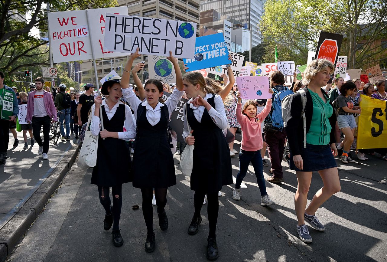 Students attend a protest march as part of the world's largest climate strike in Sydney on September 20, 2019.