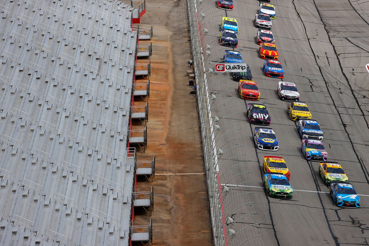 Drivers race during the NASCAR Cup Series Folds of Honor QuikTrip 500 at Atlanta Motor Speedway on June 7. NASCAR has been conducting races without fans since May 17.