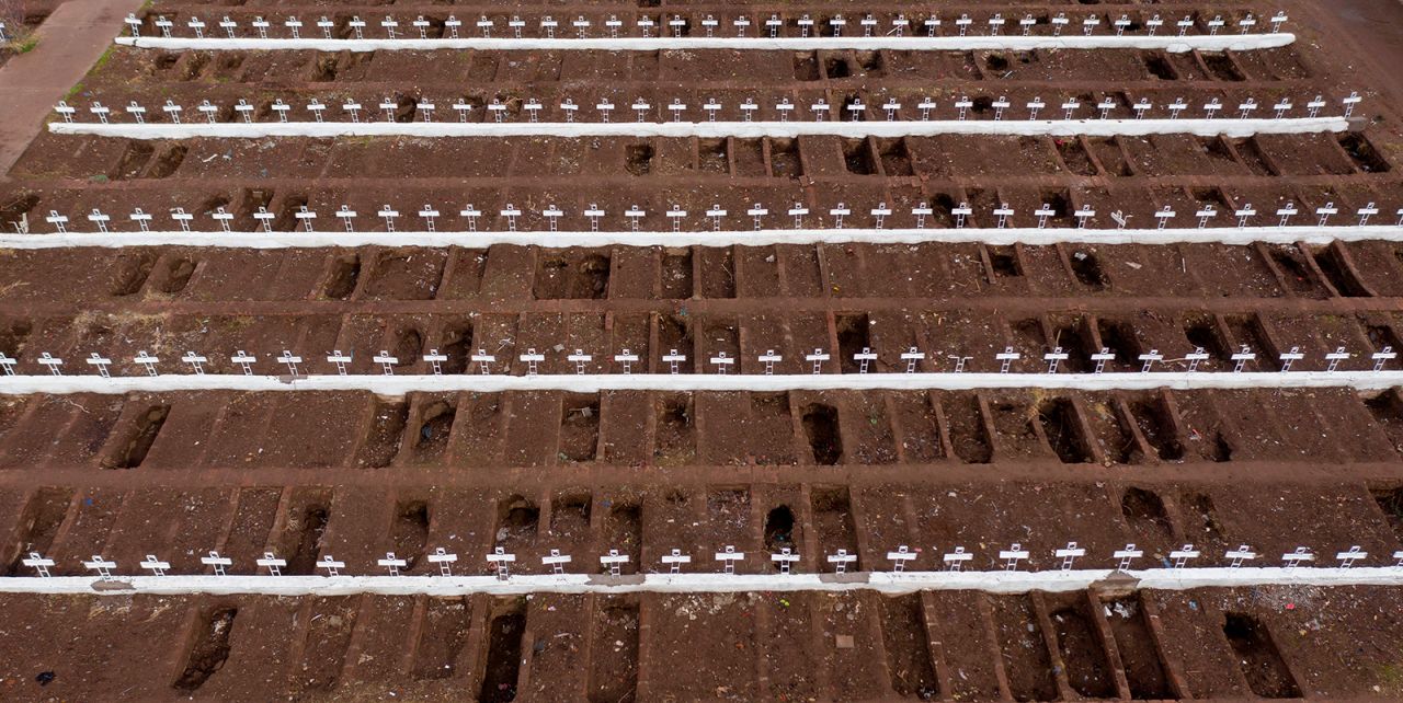 Aerial view showing graves at the General Cemetery in Santiago, Chile amid the novel coronavirus pandemic on June 23.