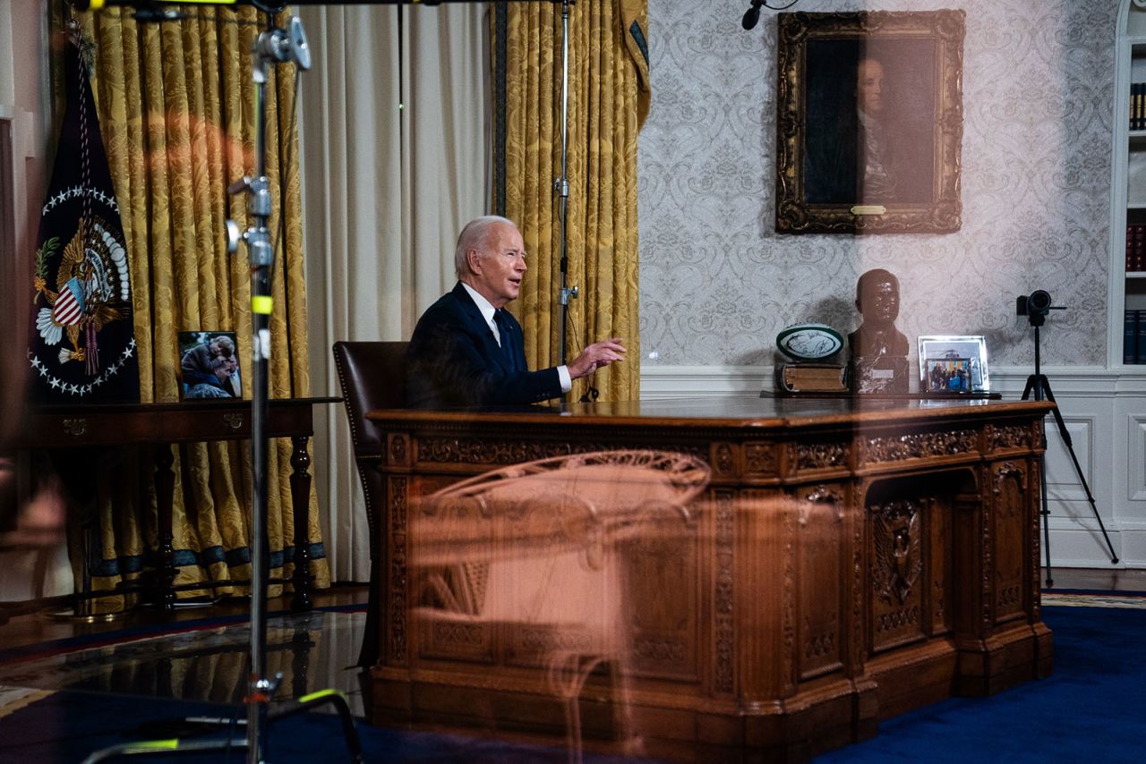 US President Joe Biden speaks from the Oval Office of the White House on Thursday, October 19.