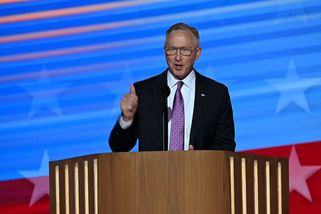 Mayor John Giles of Mesa, Arizona, speaks on Tuesday, August 20, in Chicago, during the DNC.