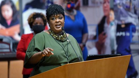 New Atlanta Public Schools Superintendent Lisa Herring speaks after she was sworn in during a ceremony at Atlanta Public Schools Headquarters in Atlanta on Wednesday, July 1. 