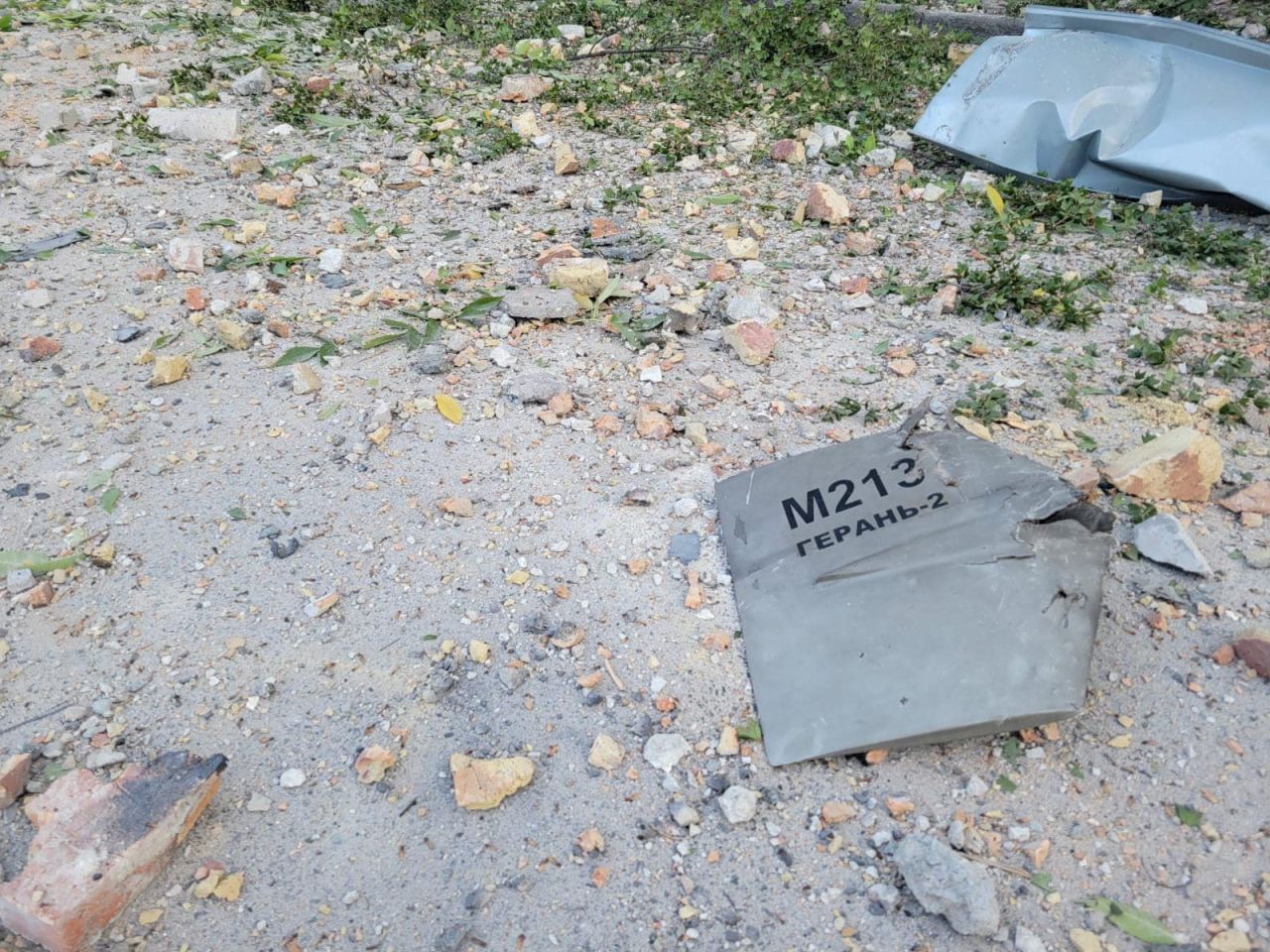 A part of an unmanned aerial vehicle, that Ukrainian authorities consider to be an?Iranian?made suicide?drone?Shahed-136, is seen after it was shot down in Odesa, Ukraine, on September 25.