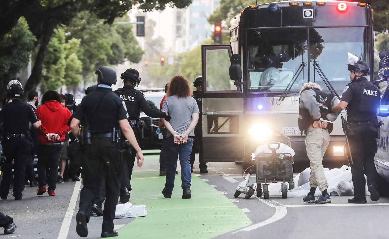 Police arrest people during demonstrations in Santa Monica, California, on May 31.