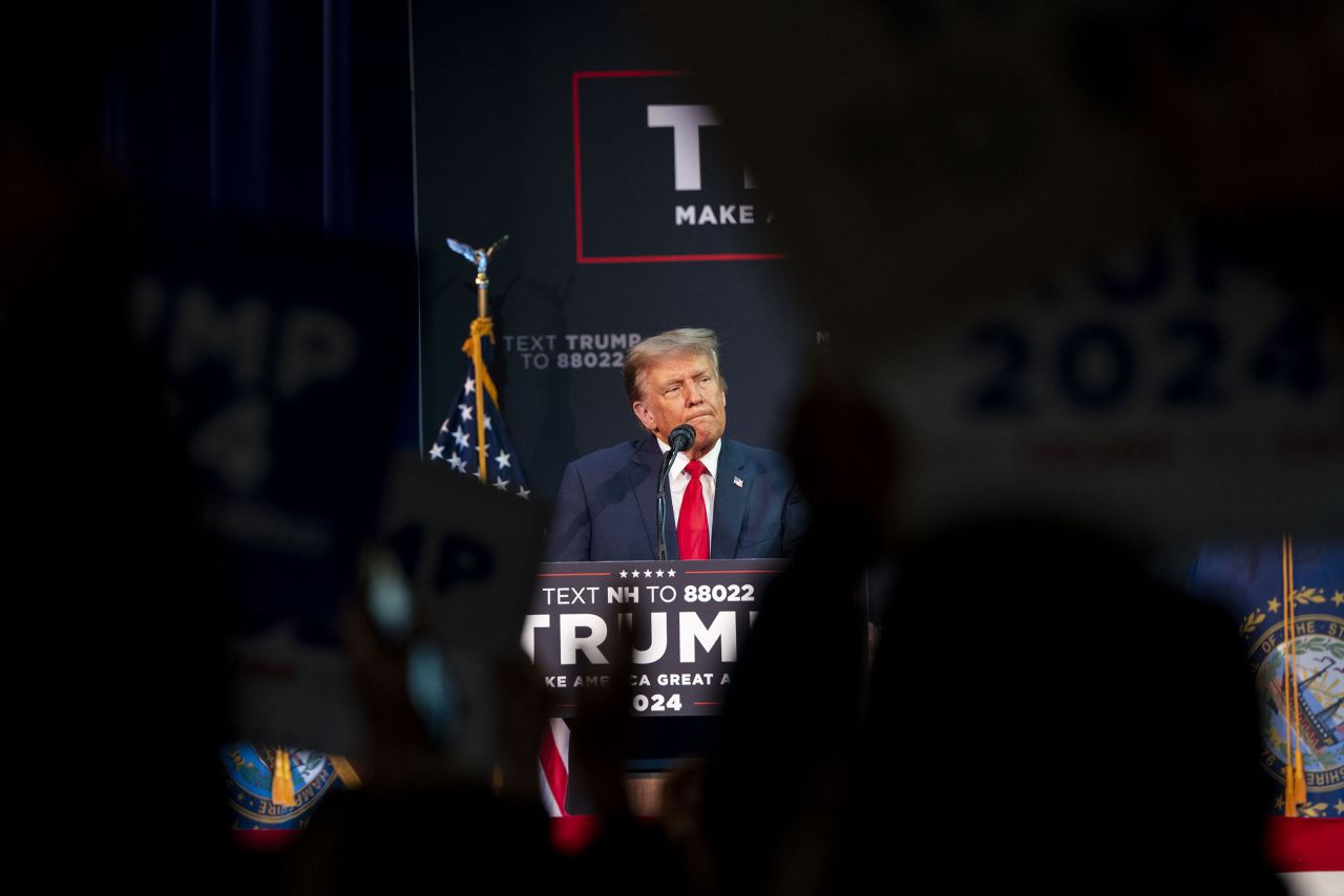 Former US President Donald Trump speaks during a campaign event in Rochester, New Hampshire, on Sunday, January 21.