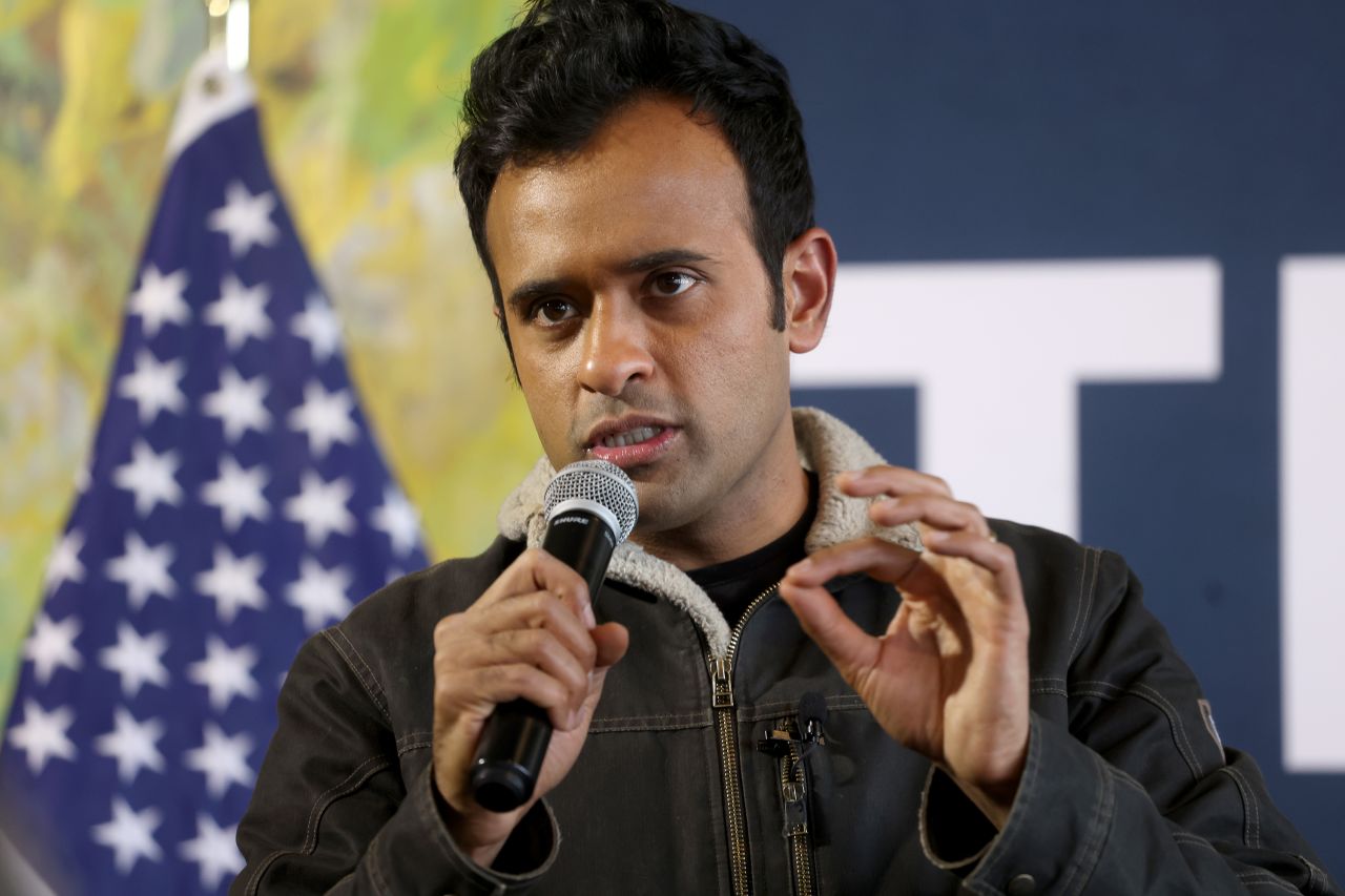 Vivek Ramaswamy speaks during a campaign event at Lion Bridge Brewing Company in Cedar Rapids, Iowa, on January 15.