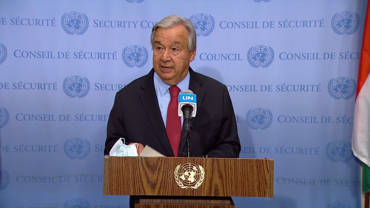 United Nations Secretary-General António Guterres speaks during a press conference on August 13.