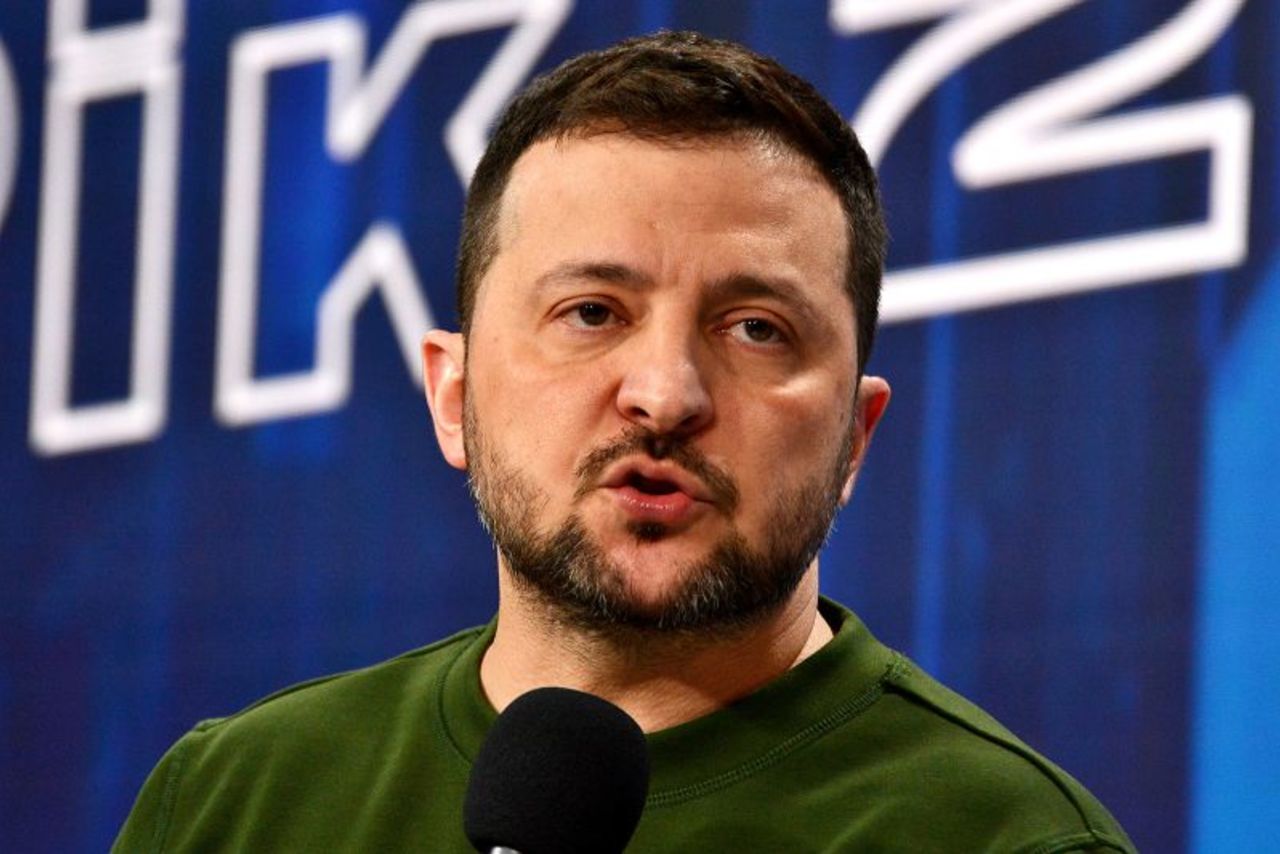 Volodymyr Zelenskiy speaks during a press conference in Kyiv, Ukraine on February 25.