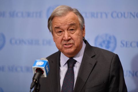 UN Secretary-General Antonio Guterres speaks during a press conference at the United Nations in New York in February.