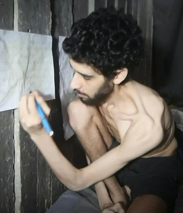 This photo of Israeli hostage Evyatar David is a screengrab from an undated propaganda video published by Hamas on August 1.
