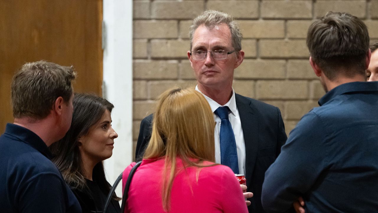 Conservative candidate David TC Davies attends the count for the Monmouth constituency at Chepstow Leisure Centre  in Chepstow, Wales on July 5, 2024.