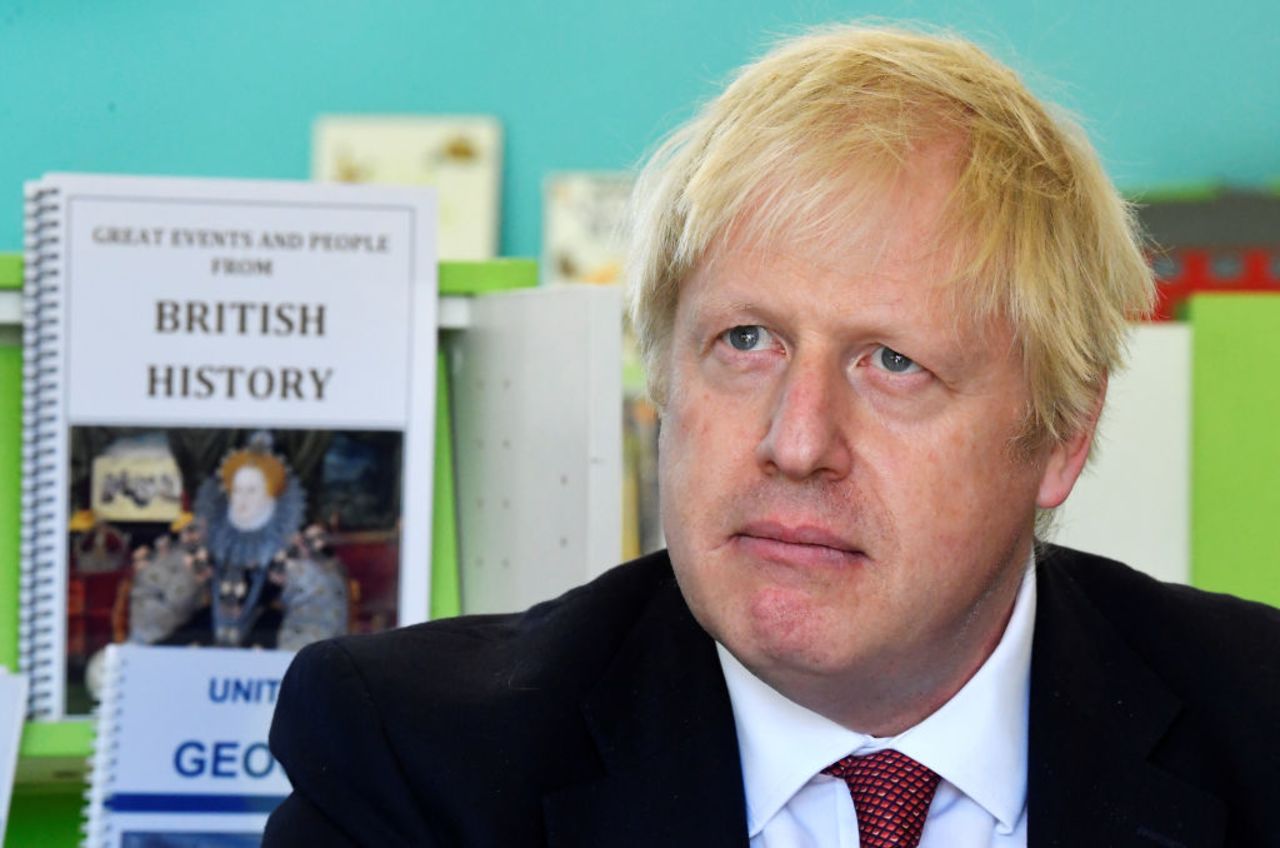 Boris Johnson on a visit to a school on Tuesday.