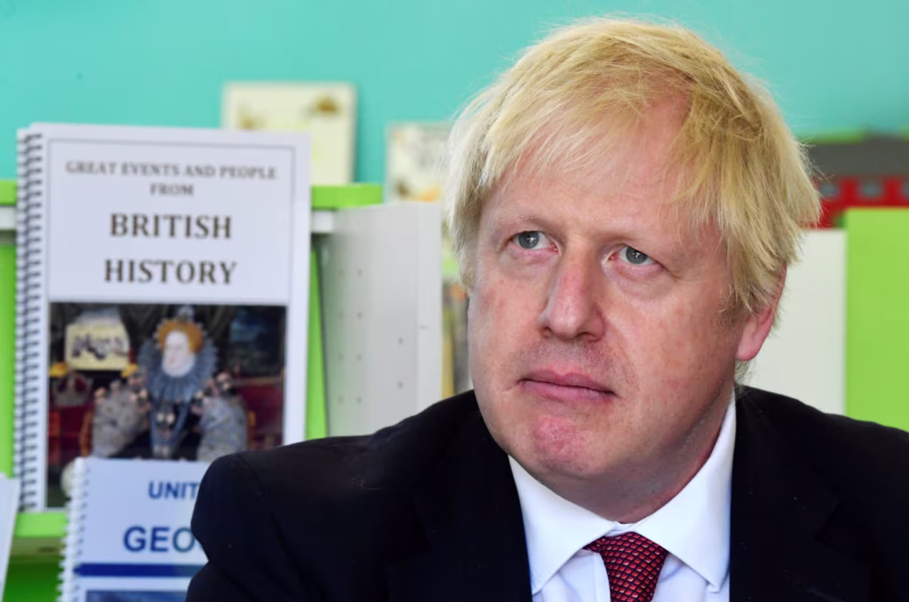 Boris Johnson on a visit to a school on Tuesday.