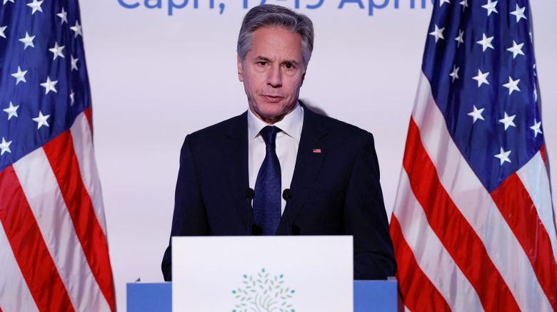 U.S. Secretary of State Antony Blinken holds a press conference at the end of the G7 foreign ministers meeting on Capri island, Italy, on April 19.