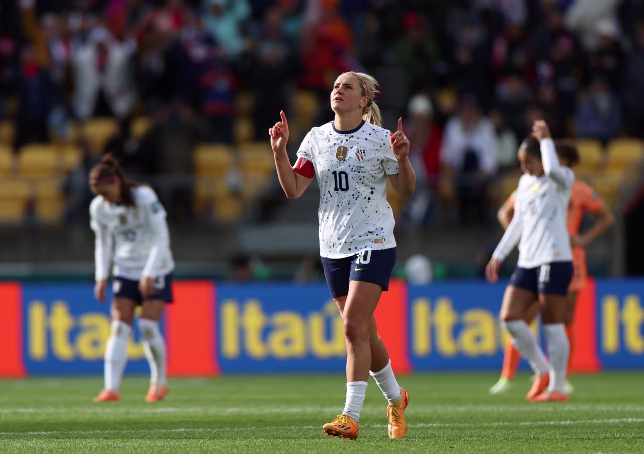 Lindsey Horan celebrates after scoring her team's first goal.