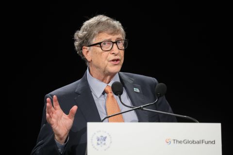 Bill Gates, founder of Microsoft and co-chair of the Bill and Melinda Gates Foundation, delivers a speech during the conference of Global Fund to Fight HIV, Tuberculosis and Malaria on October 10, 2019, in Lyon, France. 
