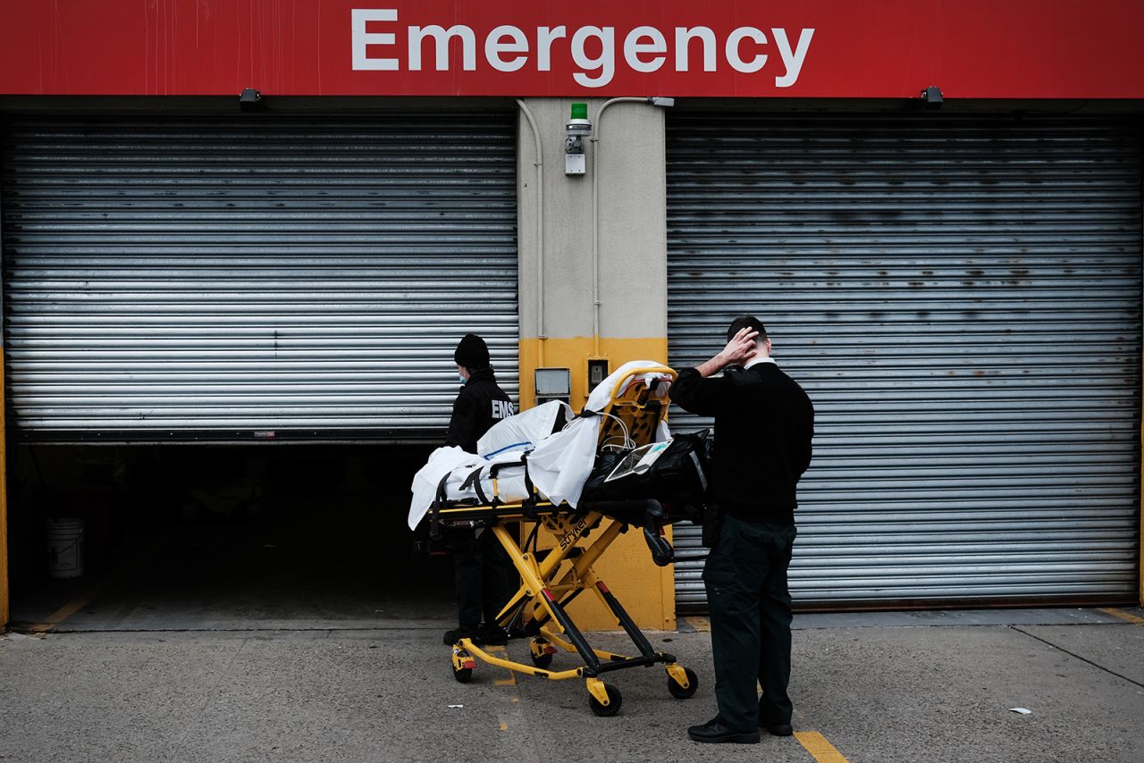 A patient is brought into a Brooklyn hospital that has seen a high number of Covid-19 patients on January 27, in New York City.