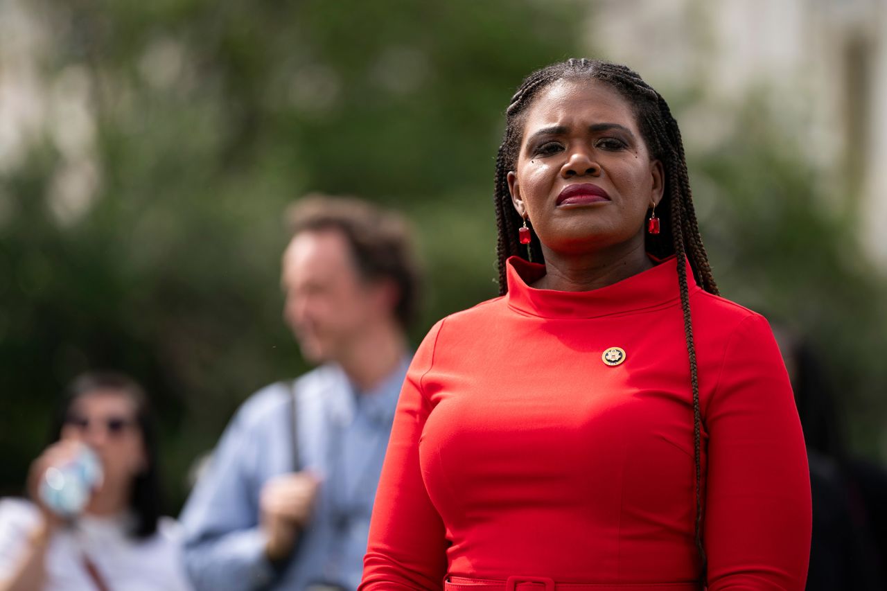 Missouri Rep. Cori Bush is seen outside the US Capitol in Washington, DC, on May 8