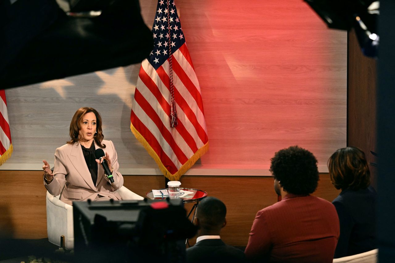 Vice President Kamala Harris holds a discussion hosted by the National Association of Black Journalists in Philadelphia on September 17.