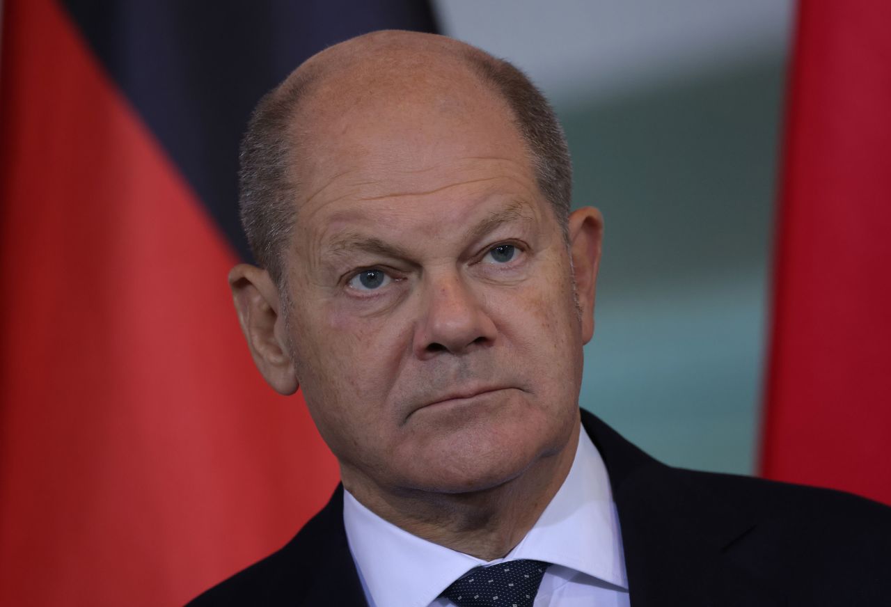 German Chancellor Olaf Scholz speaks to the media on October 17, in Berlin, Germany.  