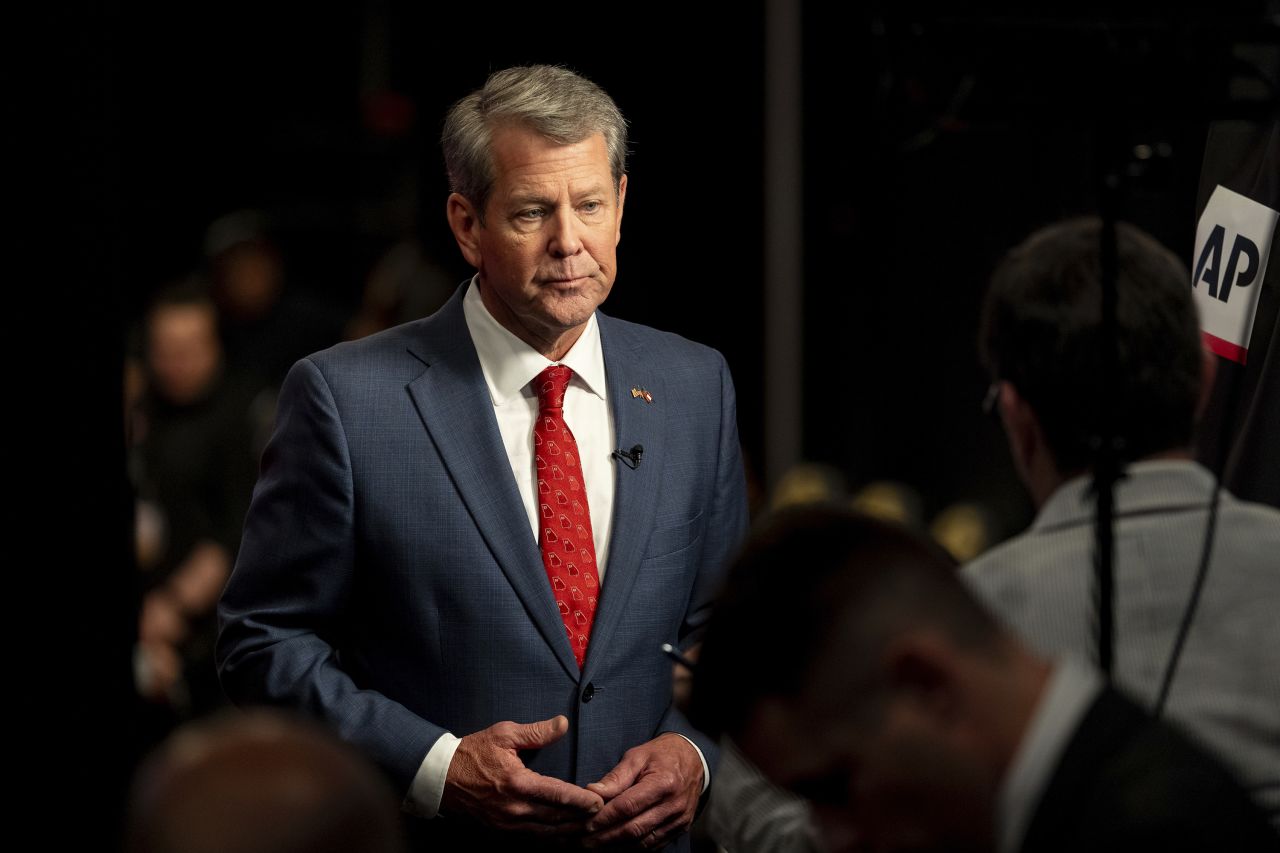 Georgia Gov. Brian Kemp gives an interview inside the spin room during the 2024 CNN Presidential Debate in Atlanta, Georgia, on June 27.