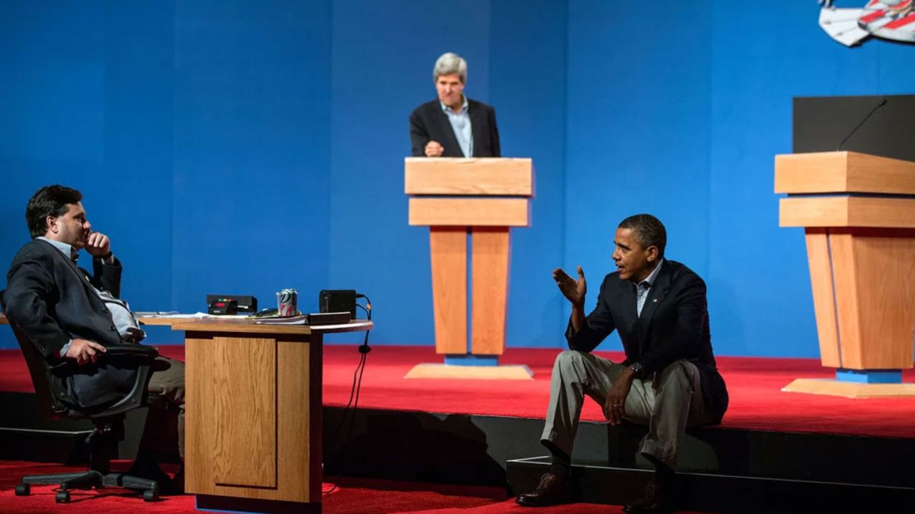 Then-President Barack Obama talks with Ron Klain during debate preparations in Henderson, Nevada, in 2012. 