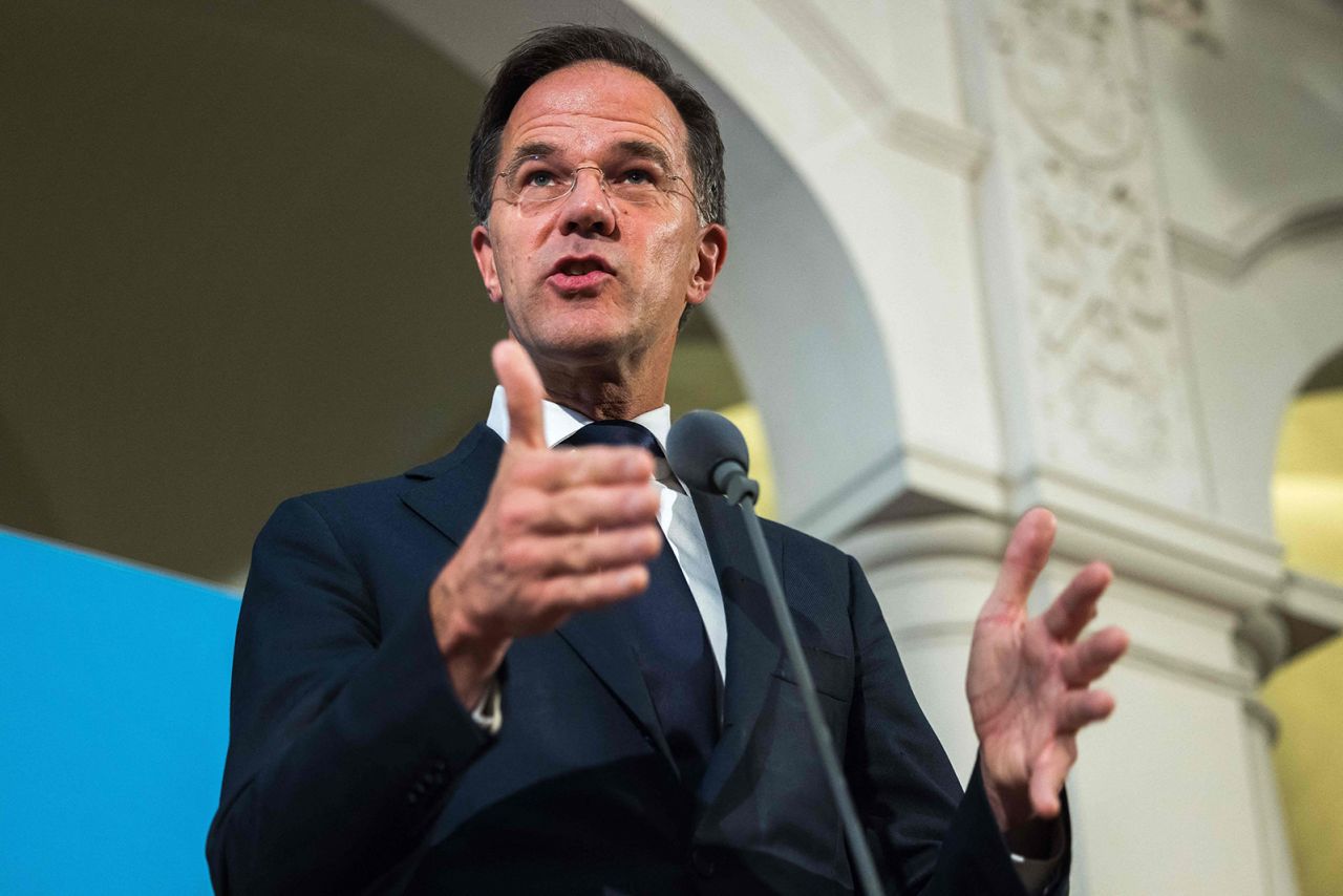 Netherlands' Prime Minister Mark Rutte speaks during a press conference on October 9. 