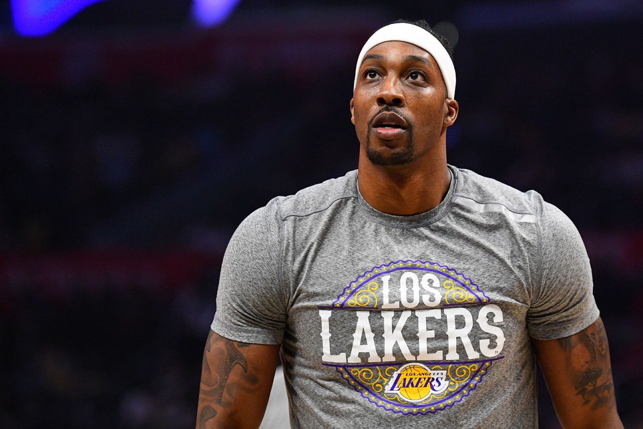 Los Angeles Lakers center Dwight Howard before a game between the Lakers and the Los Angeles Clippers on March 8.