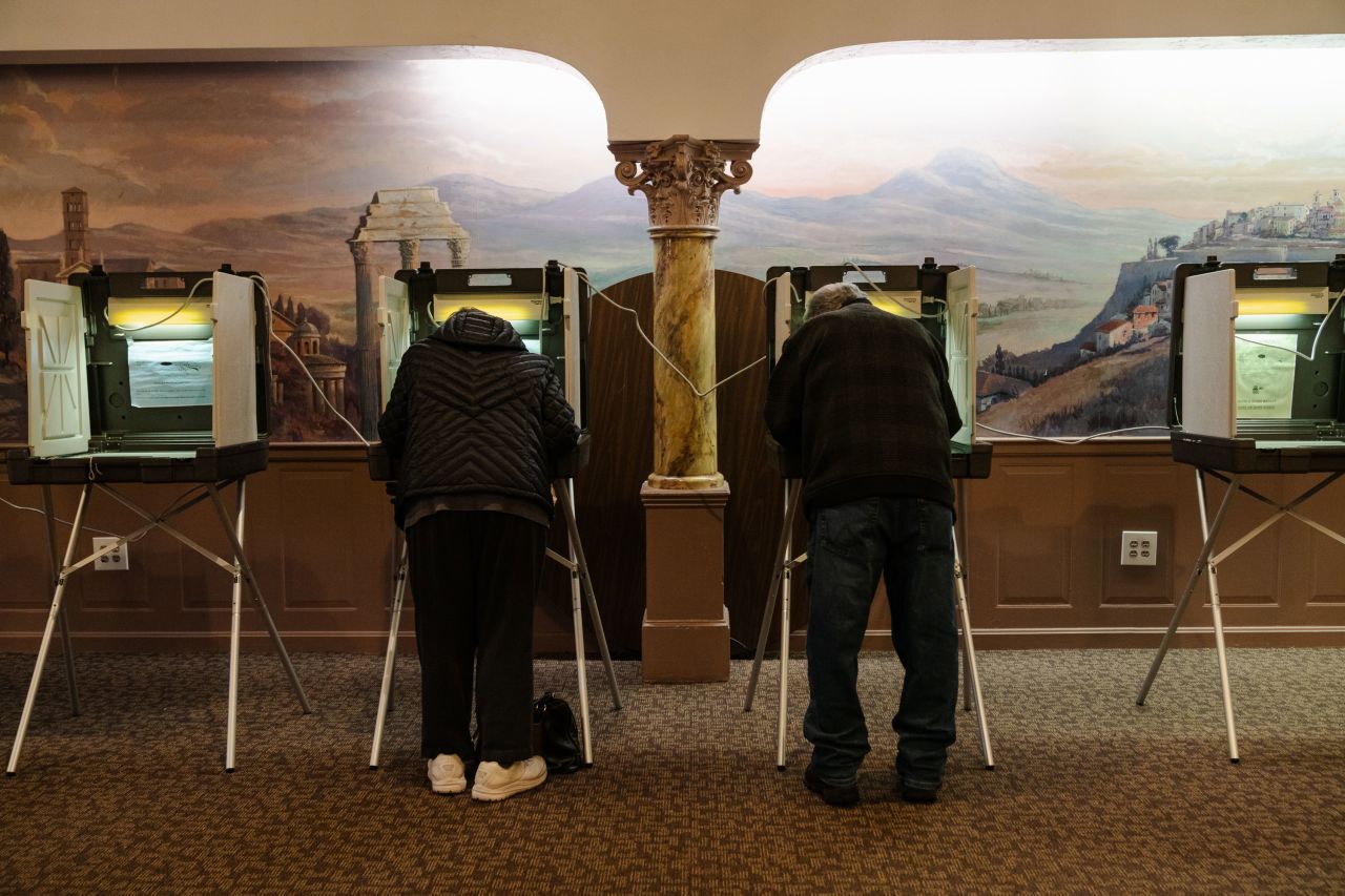 Voters mark their ballots at a polling station in Saugus, Massachusetts, on Tuesday.