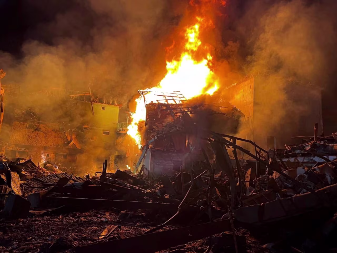A building burns following a Russian missile strike in Odesa, Ukraine on August 17. 