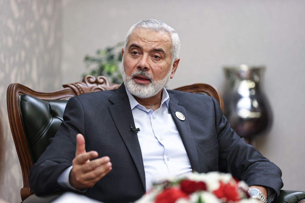 Chairman of the Hamas Political Bureau Ismail Haniyeh gives an interview in Istanbul,Turkey, on March 31, 2021. 