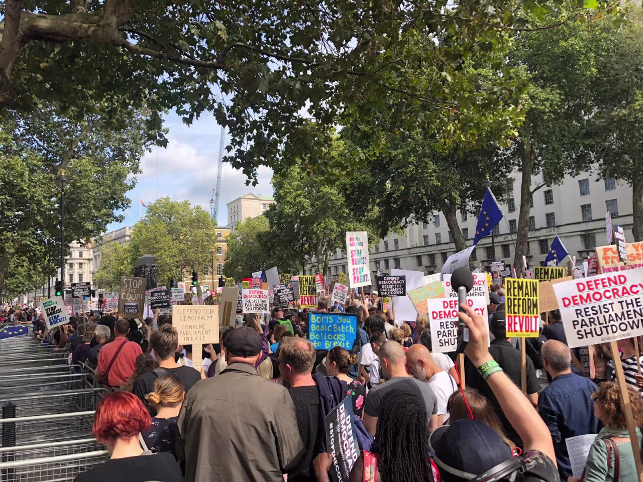 Protesters in Westminster on Saturday morning.