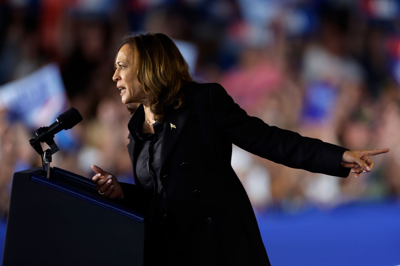 Kamala Harris holds a campaign rally at the McHale Athletic Center in Wilkes Barre, Pennsylvania on September 13.