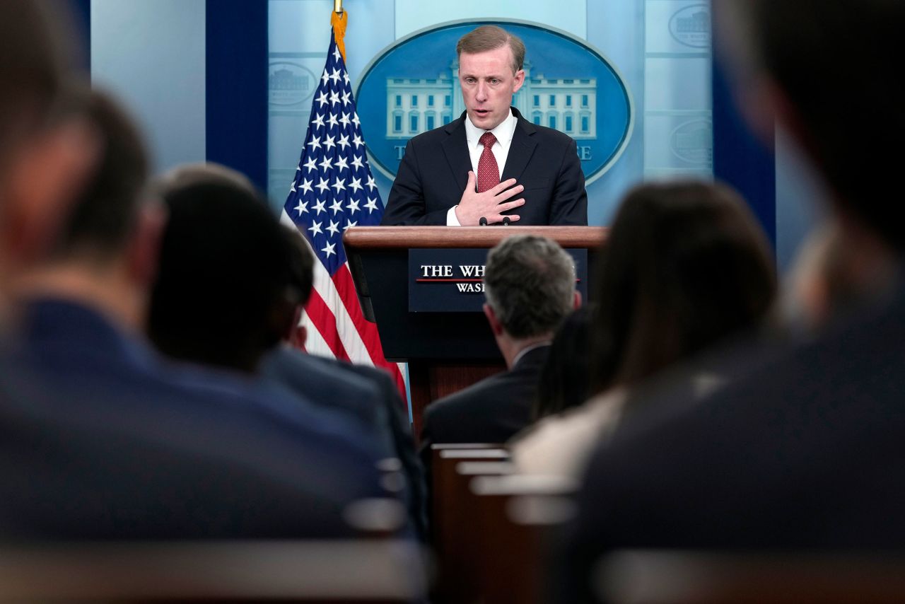 US National Security Adviser Jake Sullivan briefs members of the press at the White House on Tuesday, October 10.