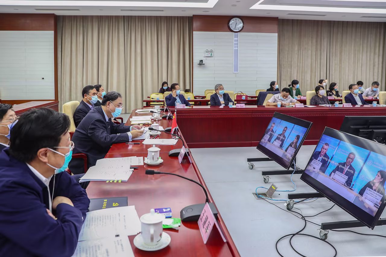 Delegates attend the 73rd World Health Assembly via video conference in Beijing on Monday.