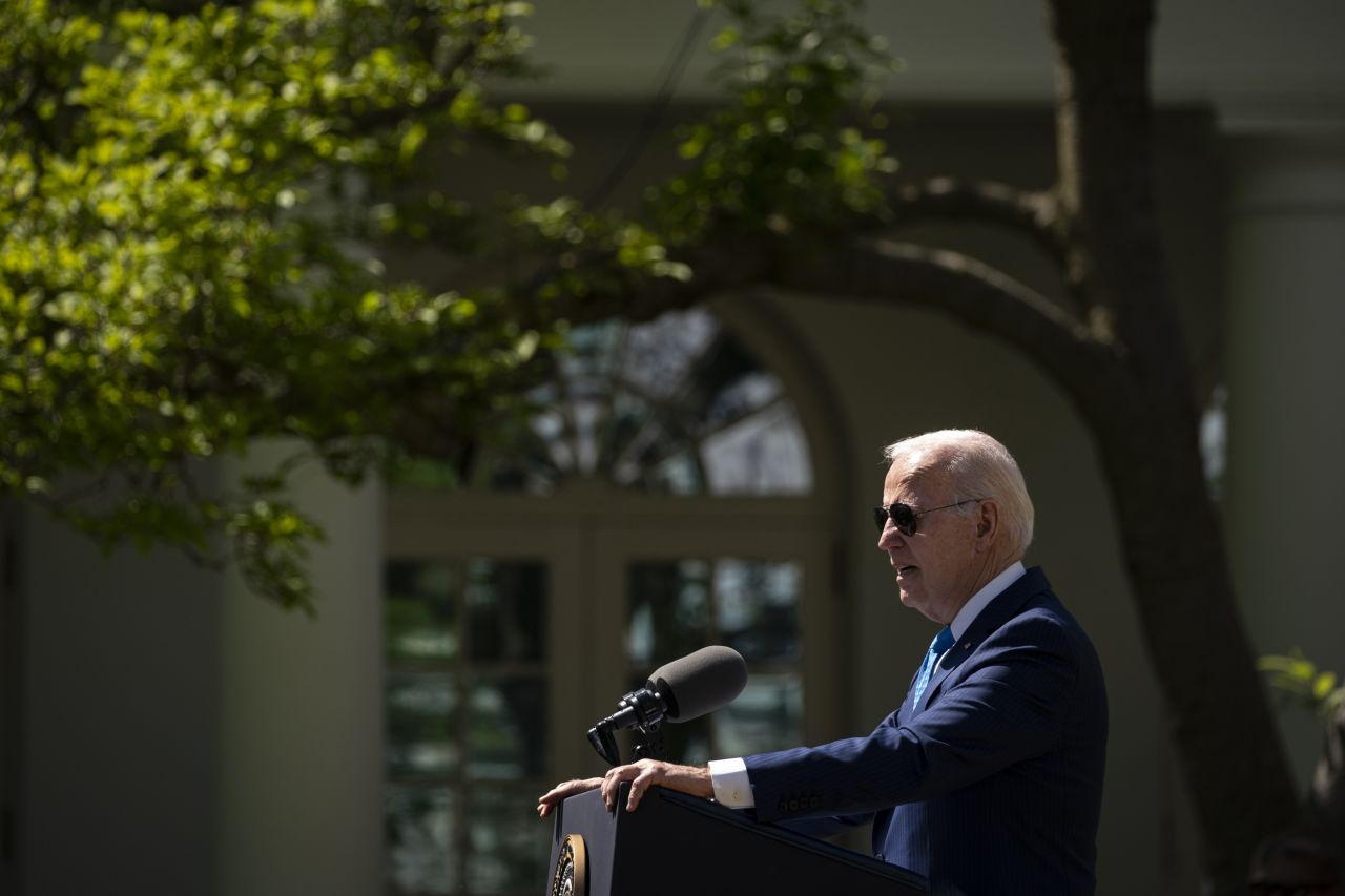President Joe Biden speaks in the Rose Garden of the White House in Washington DC on Tuesday.