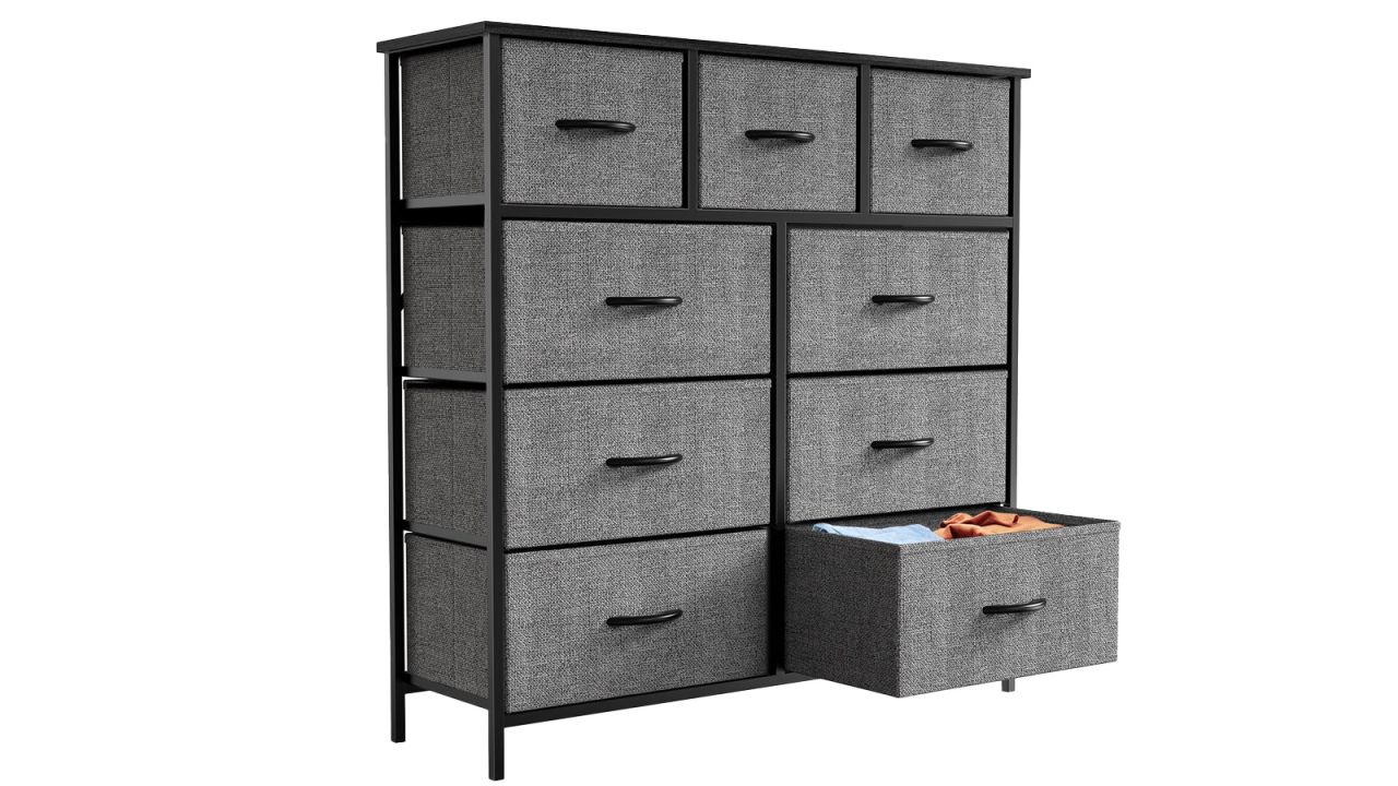 Fabric Storage Dresser with 9 Drawers, Steel Frame and Wooden Top for Bedroom, Closet, Entryway and Nursery, Gray .jpg