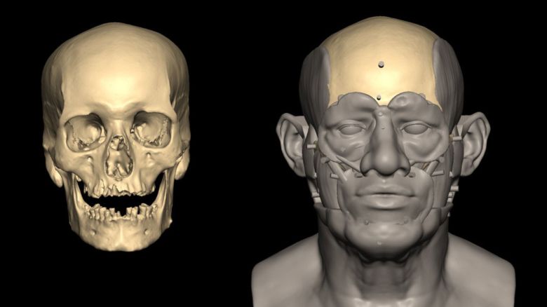 Facial reconstruction of the individual from Nuwayrat using 3D scan data of the skull and analysis of the bones.