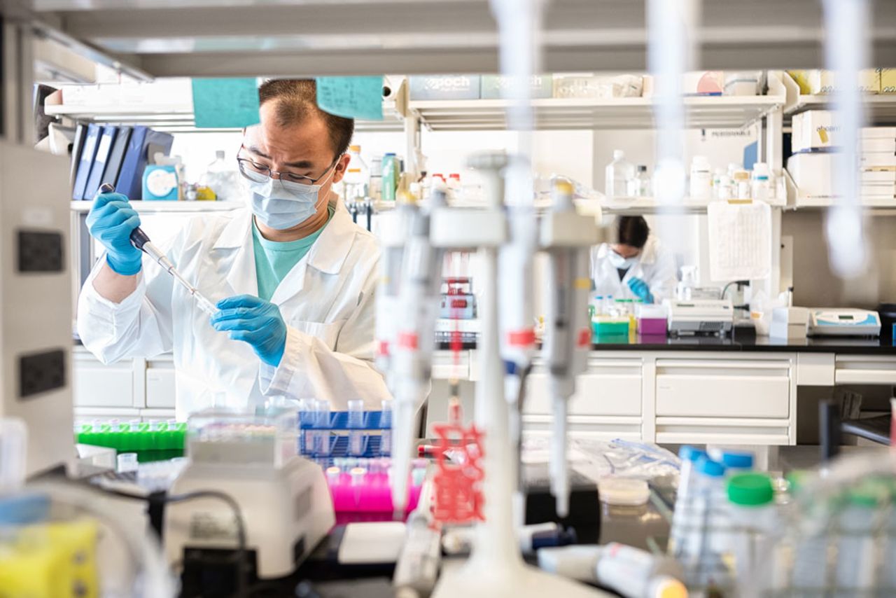 A Mirimus lab scientist prepares to test Covid-19 samples from recovered patients on April 8 in Brooklyn, New York City. 