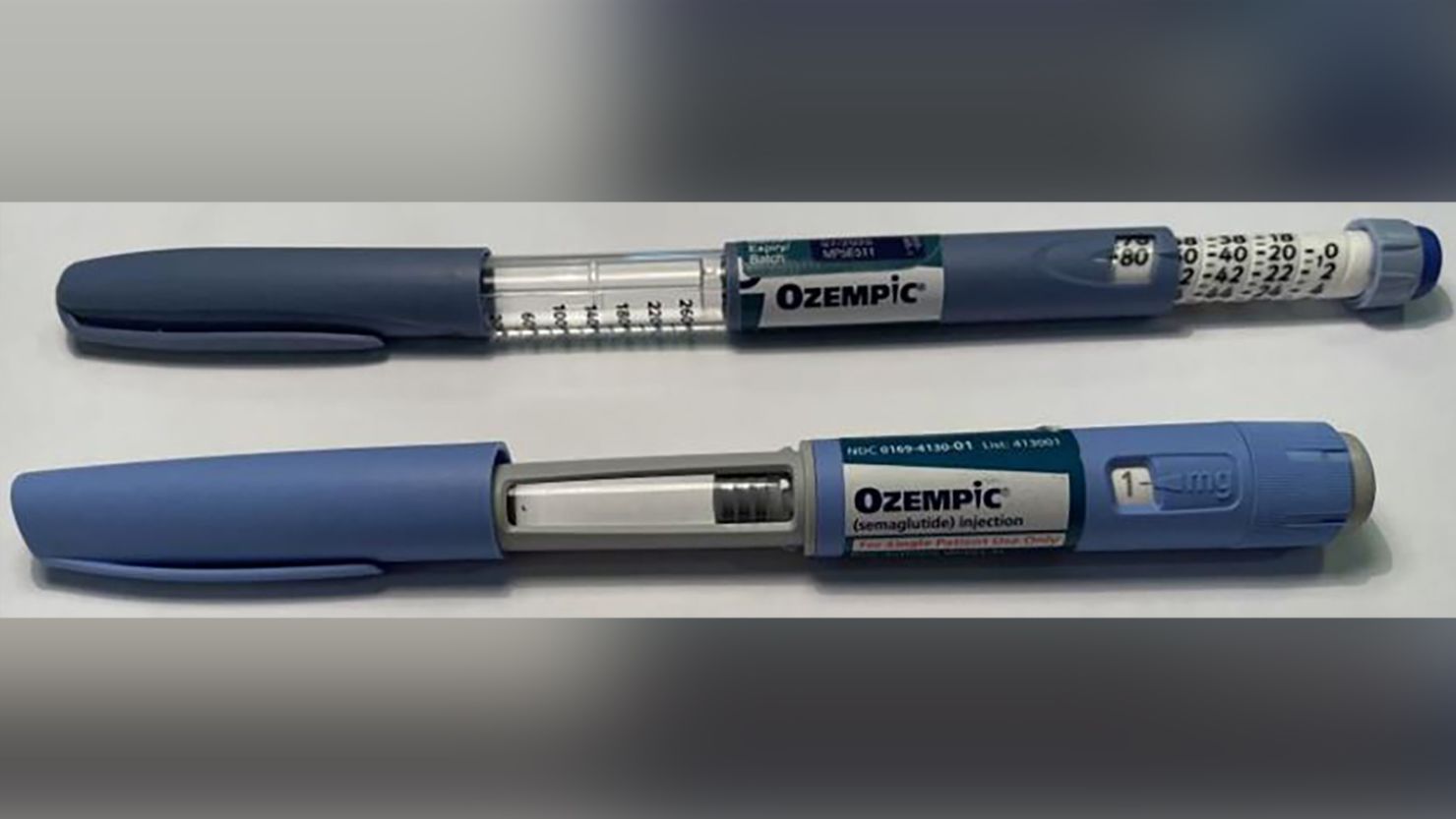 ﻿Pictured is an example of a falsified pen on top, and a genuine Novo Nordisk pen on the bottom. The Medicines and Healthcare products Regulatory Agency in the United Kingdom says it has received reports that a “very small number” of people were hospitalized after using “potentially fake weight-loss pens.”