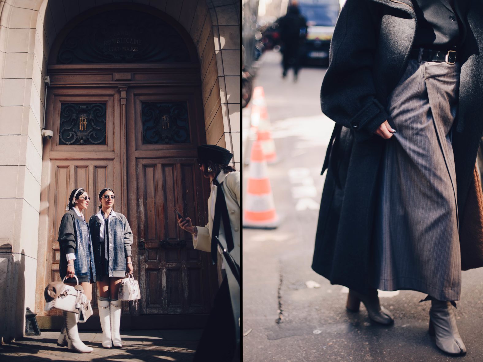 Influencer twins Snehal and Jyoti Babani, and other guests, outside Hermès.
