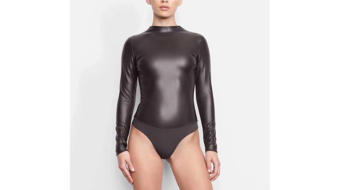 Faux Leather Mock Neck Bodysuit