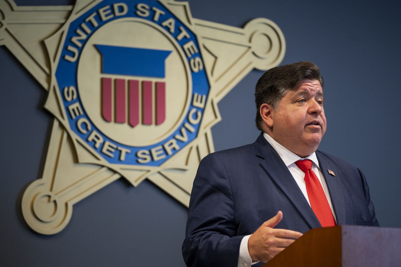 Illinois Gov. JB Pritzker speaks during a briefing on July 25, in Chicago, Illinois. 